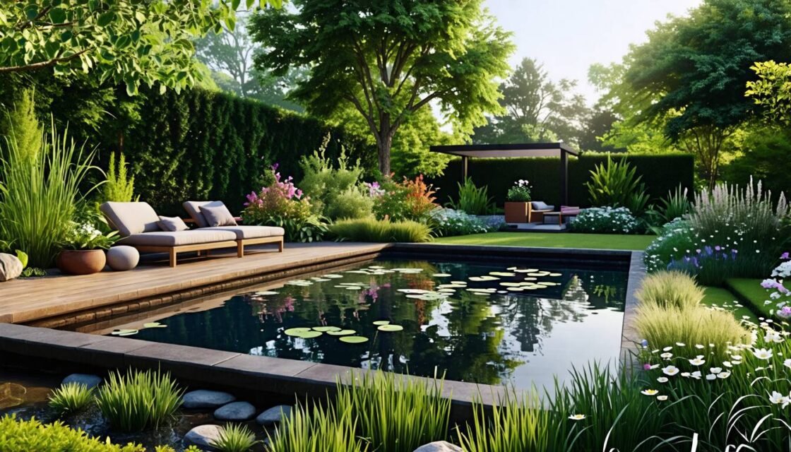 Designa en naturlig vattenspegel i trädgården