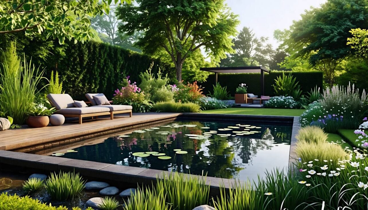 Designa en naturlig vattenspegel i trädgården