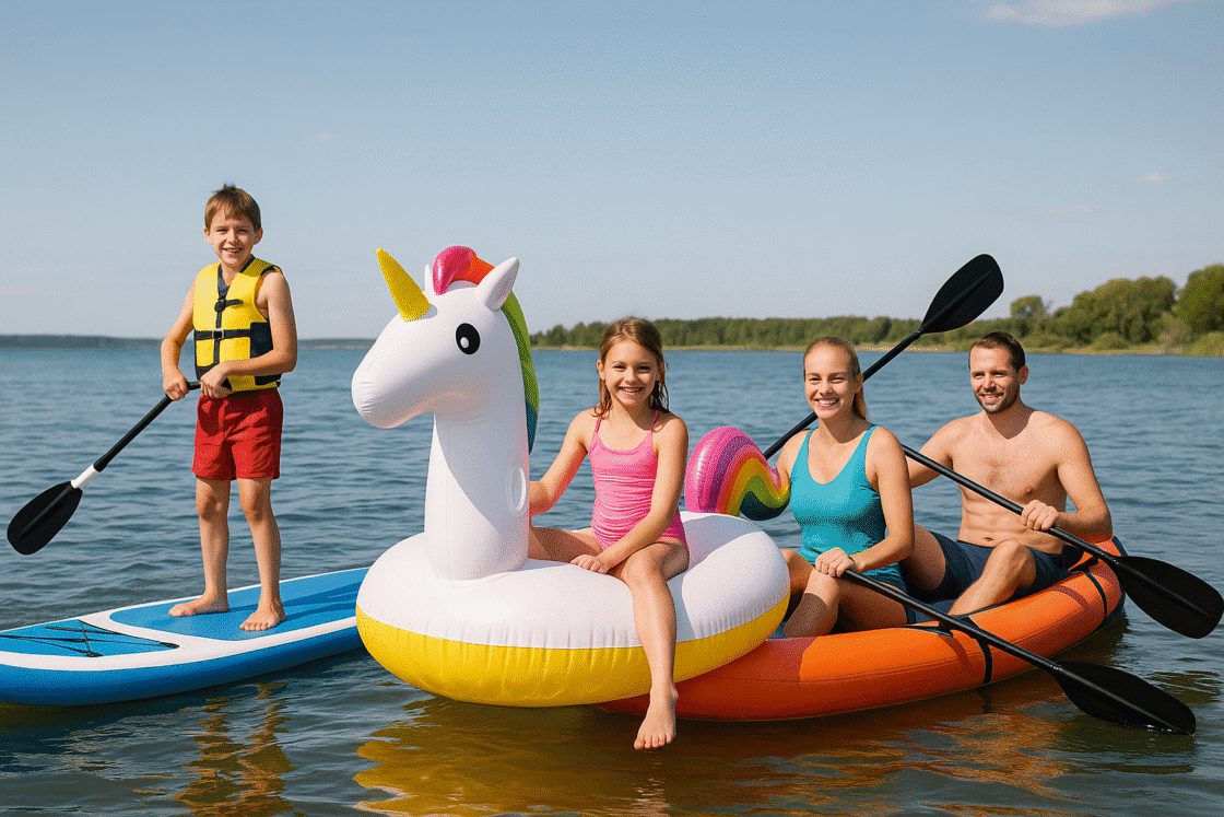 Upptäck de bästa uppblåsbara sommarprylarna för hela familjen – från SUP och kajak till vattenlekar och flytande öar.